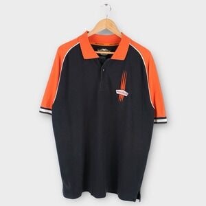 Harley-Davidson Polo Shirt Men's L Black Orange Short Sleeve Embroidered Logo